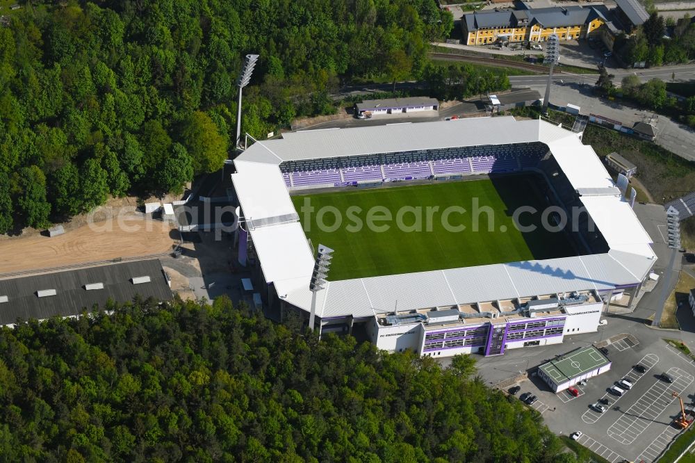 Aue from the bird's eye view: Sports facility grounds of the Arena stadium Erzgebirgsstadion on Loessnitzer Strasse in Aue in the state Saxony, Germany