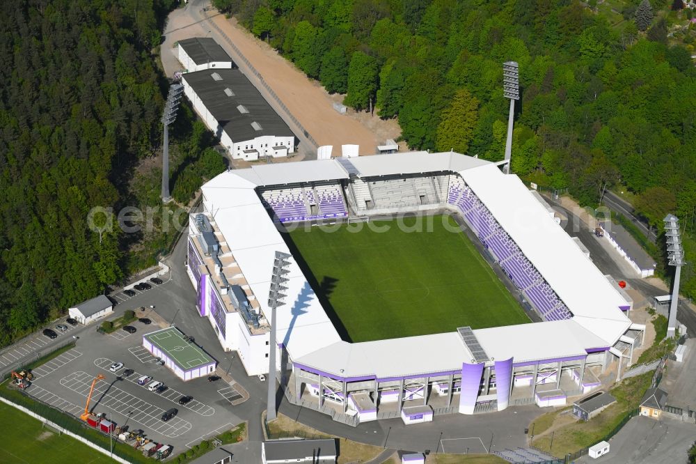 Aerial photograph Aue - Sports facility grounds of the Arena stadium Erzgebirgsstadion on Loessnitzer Strasse in Aue in the state Saxony, Germany