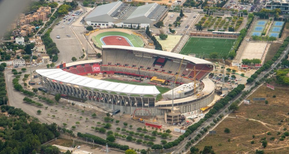 Aerial photograph Palma - Sports facility grounds of the Arena stadium Estadi de Son Moix in the district Ponent in Palma in Balearische Insel Mallorca, Spain