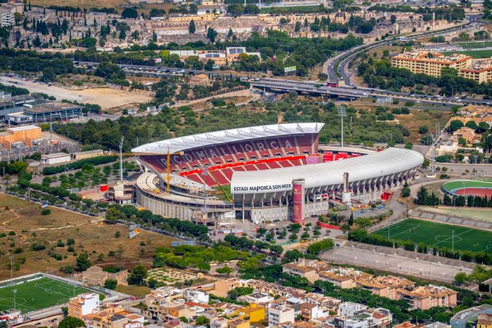 Aerial photograph Palma - Sports facility grounds of the Arena stadium Estadi de Son Moix in the district Ponent in Palma in Balearische Insel Mallorca, Spain