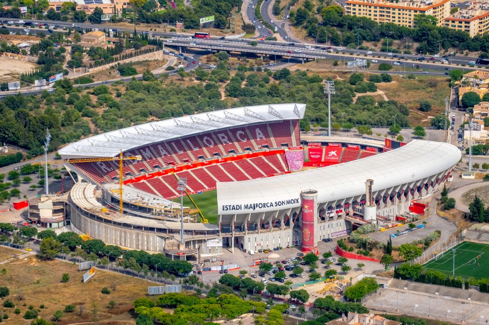 Palma from the bird's eye view: Sports facility grounds of the Arena stadium Estadi de Son Moix in the district Ponent in Palma in Balearische Insel Mallorca, Spain