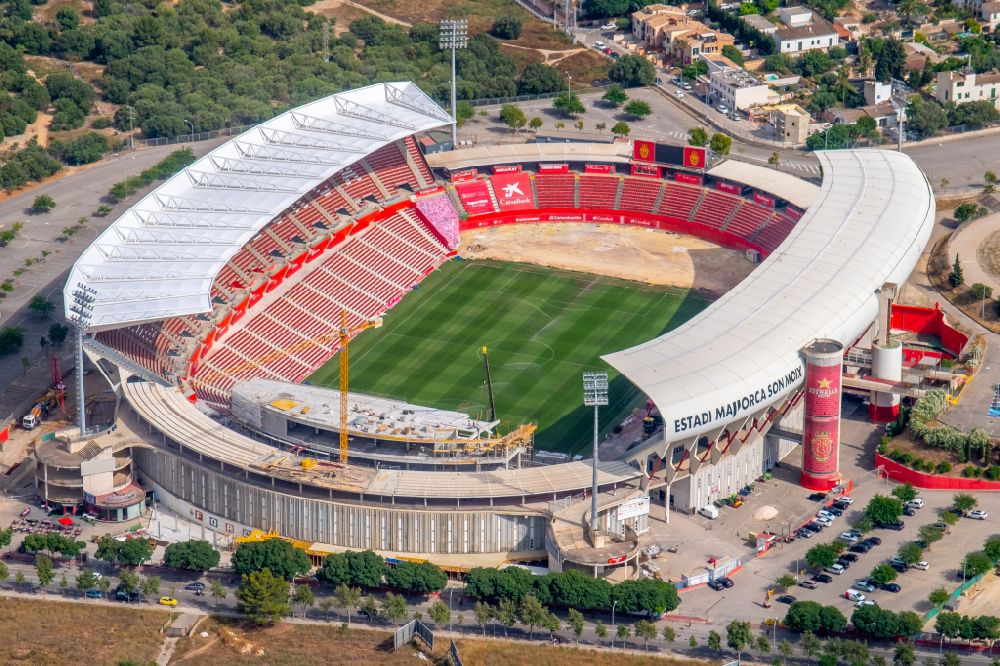 Aerial image Palma - Sports facility grounds of the Arena stadium Estadi de Son Moix in the district Ponent in Palma in Balearische Insel Mallorca, Spain