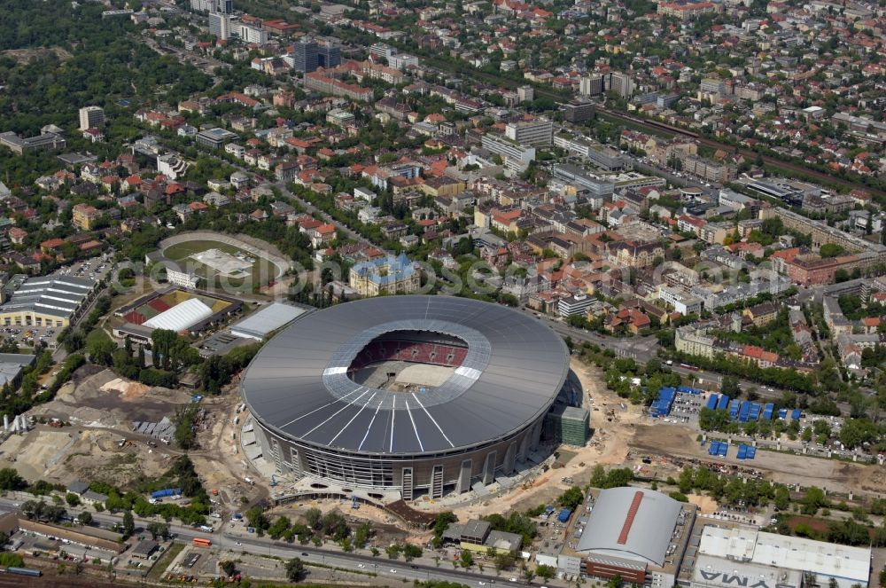 Aerial image Budapest - Sports facility grounds of the Arena stadium Ferenc-Puskas-Stadion in Budapest in Hungary
