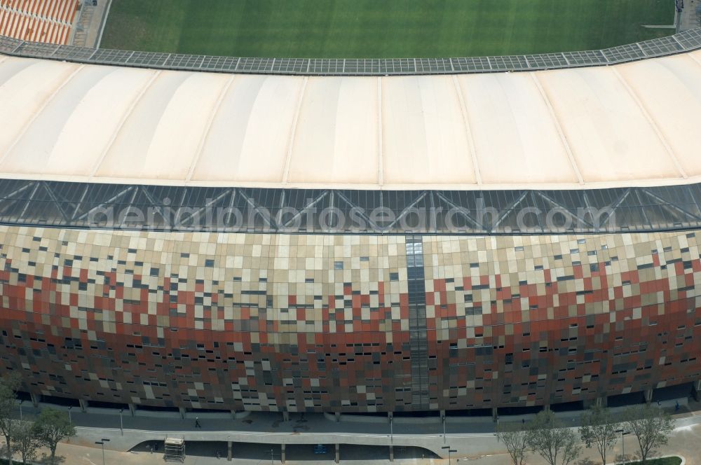 Johannesburg from above - Sports facility grounds of the Arena stadium FNB Stadium/Soccer on City Soccer City Ave in the district Nasrec in Johannesburg South in Gauteng, South Africa