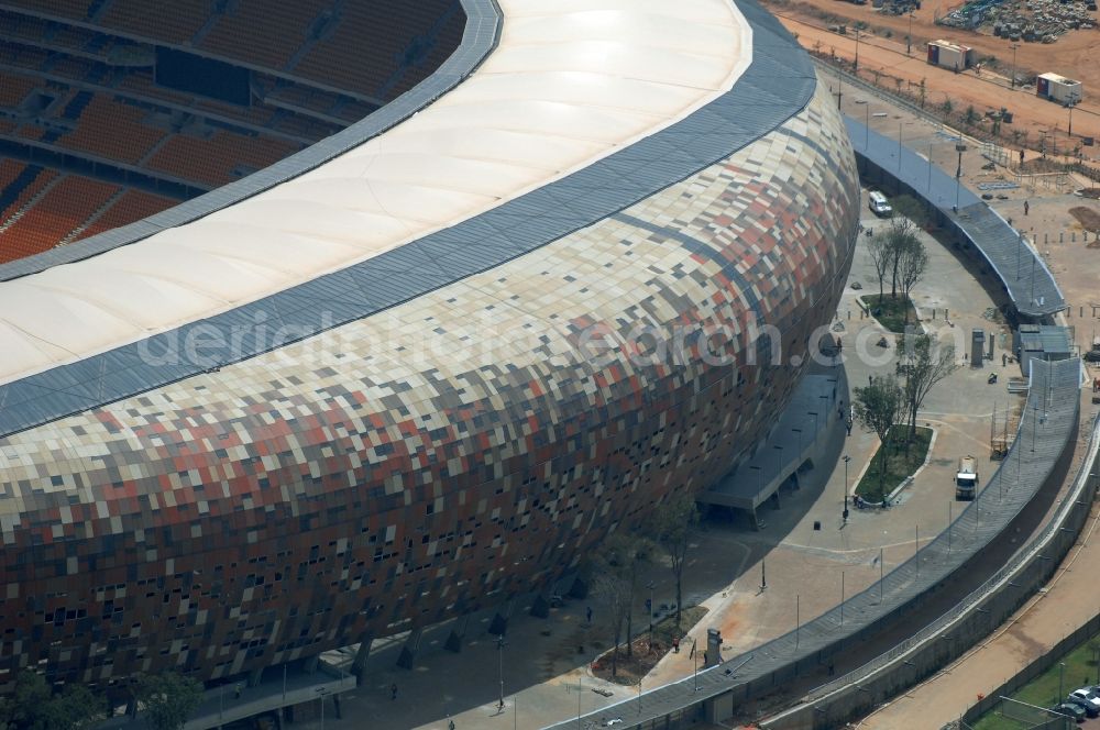Aerial photograph Johannesburg - Sports facility grounds of the Arena stadium FNB Stadium/Soccer on City Soccer City Ave in the district Nasrec in Johannesburg South in Gauteng, South Africa