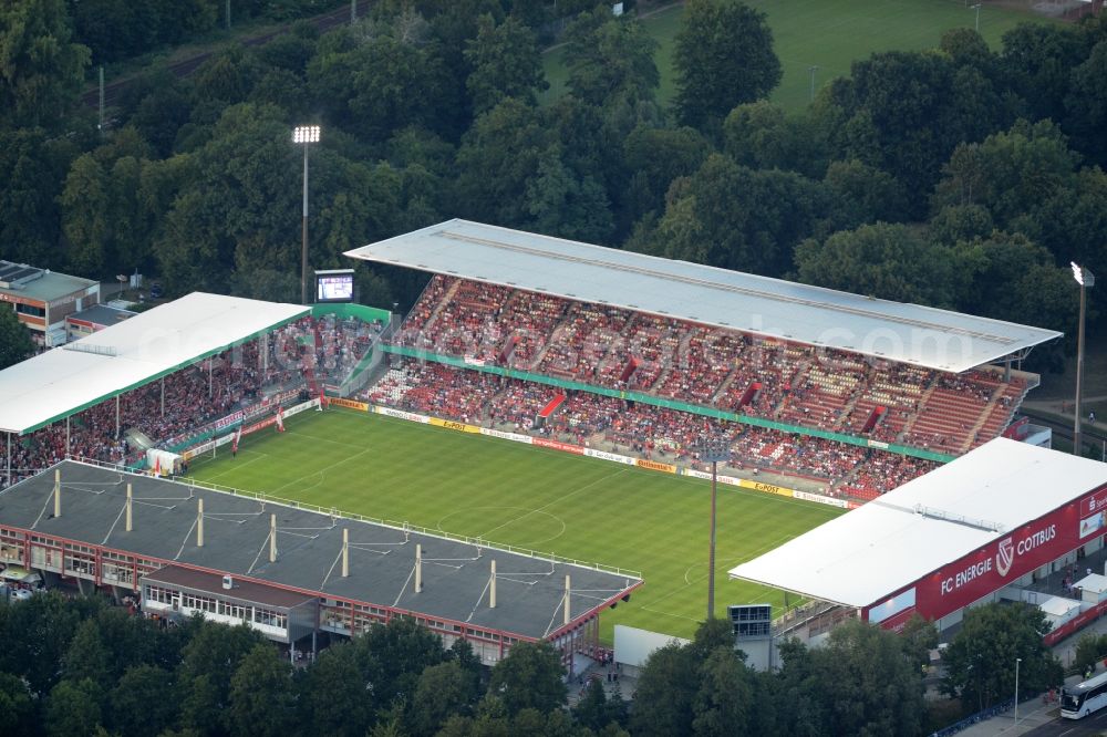 Cottbus from the bird's eye view: Sports facility grounds of the Arena stadium der Freundschaft of club FC Energie in Cottbus in the state Brandenburg