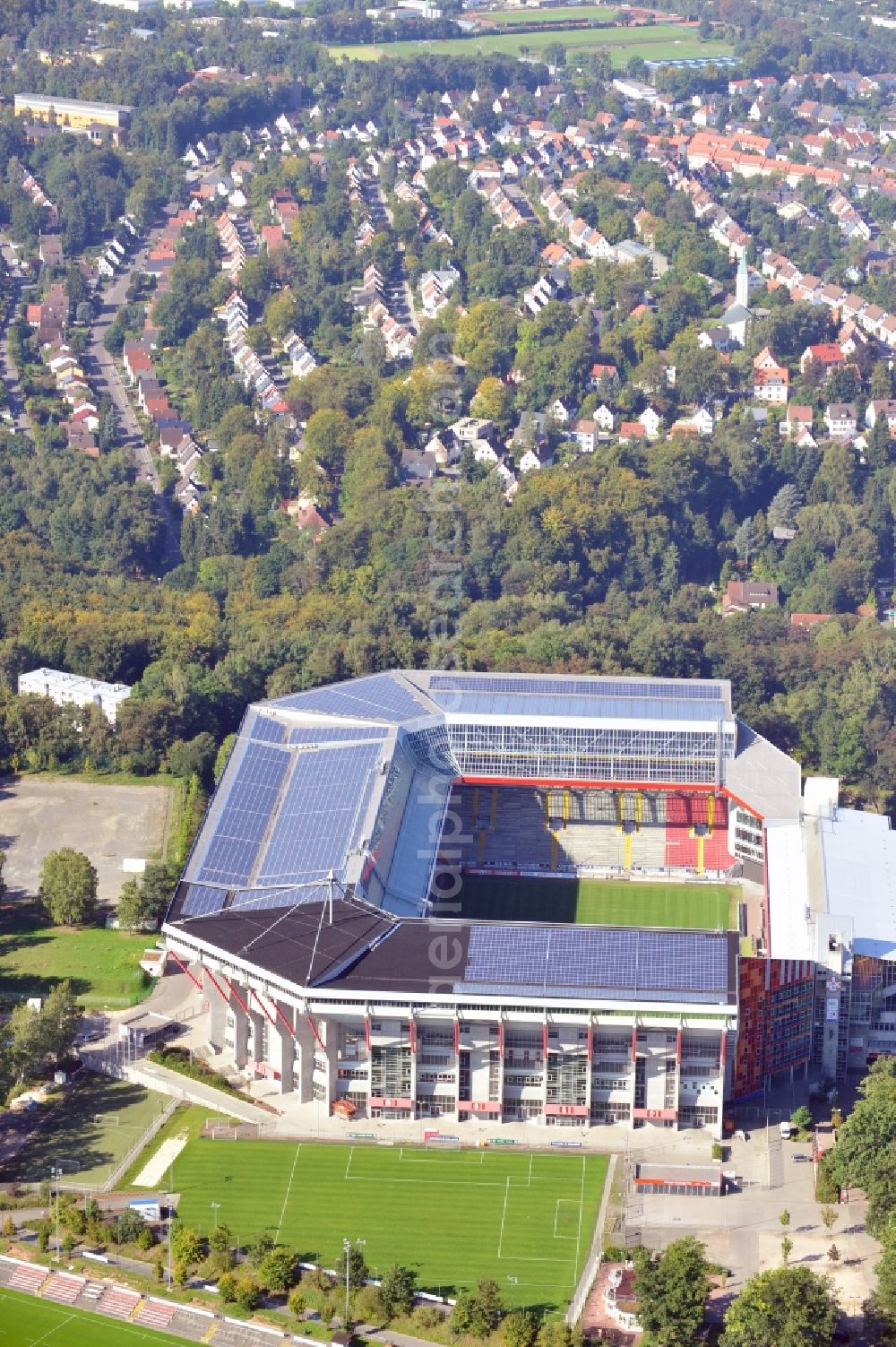 Kaiserslautern from above - Sports facility grounds of the Arena stadium Fritz-Walter-Stadion in destrict Betzenberg on Fritz-Walter-Strasse in Kaiserslautern in the state Rhineland-Palatinate, Germany