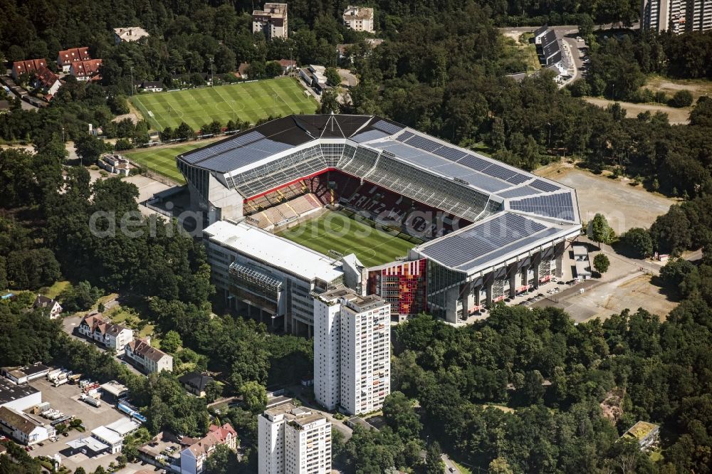 Aerial image Kaiserslautern - Sports facility grounds of the Arena stadium Fritz-Walter-Stadion in destrict Betzenberg on Fritz-Walter-Strasse in Kaiserslautern in the state Rhineland-Palatinate, Germany