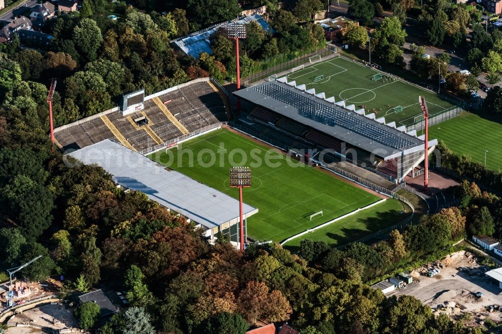 Krefeld from above - Sports facility grounds of the Arena stadium Grotenburg-Stadion on the Tiergartenstrasse in Krefeld in the state North Rhine-Westphalia