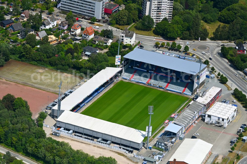 Kiel from above - Sports facility grounds of the Arena stadium Holstein-Stadion on Westring in the district Wik in Kiel in the state Schleswig-Holstein, Germany