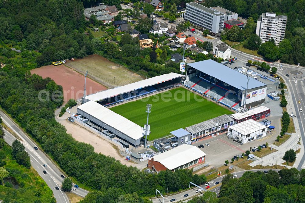 Aerial image Kiel - Sports facility grounds of the Arena stadium Holstein-Stadion on Westring in the district Wik in Kiel in the state Schleswig-Holstein, Germany