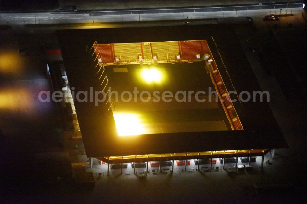 Aerial image Ingolstadt - Night view Sports facility grounds of the Arena stadium Audi Sportpark in Ingolstadt in the state Bavaria. The stadium is the home ground of the FC Ingolstadt 04