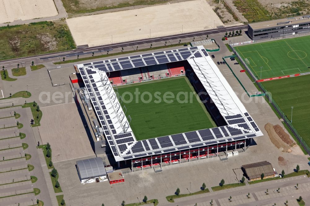 Ingolstadt from the bird's eye view: Sports facility grounds of the Arena stadium Audi Sportpark in Ingolstadt in the state Bavaria. The stadium is the home ground of the FC Ingolstadt 04
