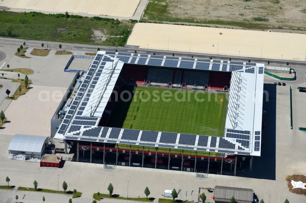Ingolstadt from above - Sports facility grounds of the Arena stadium Audi Sportpark in Ingolstadt in the state Bavaria. The stadium is the home ground of the FC Ingolstadt 04