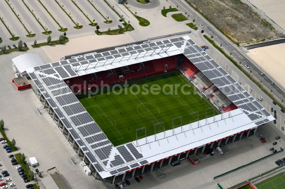 Ingolstadt from above - Sports facility grounds of the Arena stadium Audi Sportpark in Ingolstadt in the state Bavaria. The stadium is the home ground of the FC Ingolstadt 04