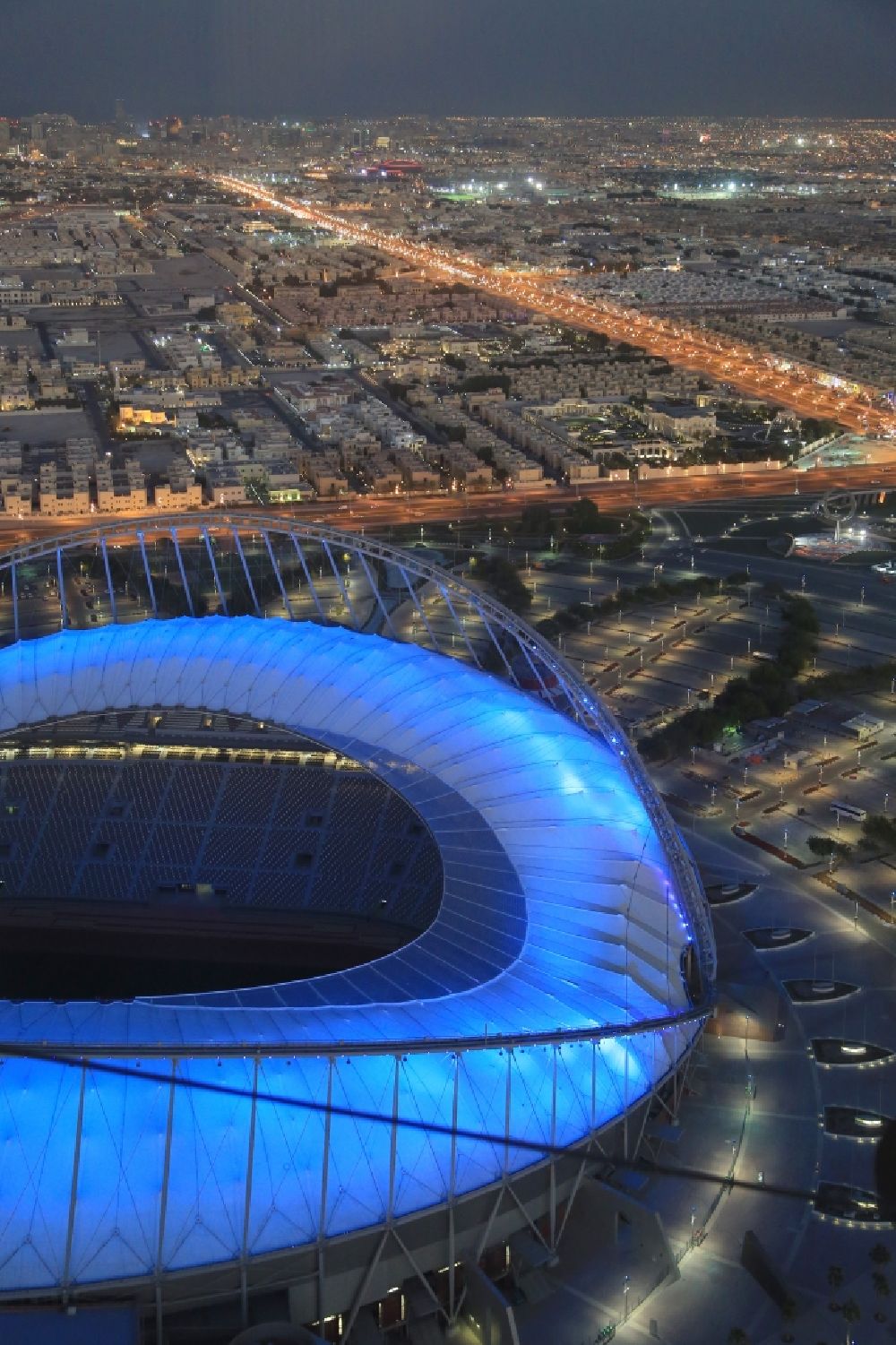Aerial photograph Doha - Sports facility grounds of the Arena stadium The Khalifa International Stadium on Al Waab Street in the district Baaya in Doha in Al Rayyan Municipality, Qatar