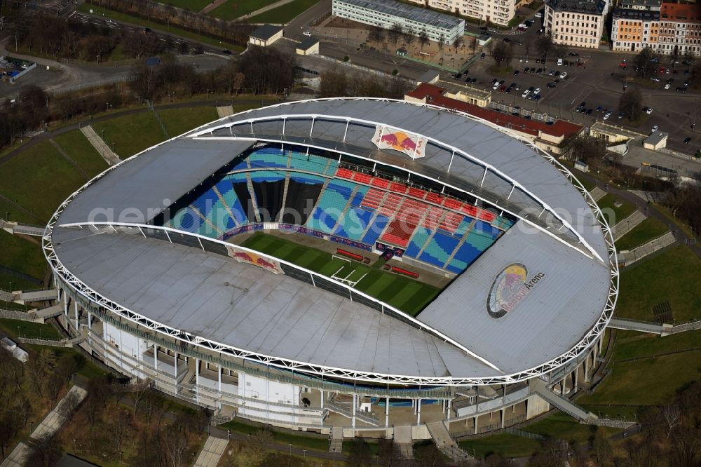 Leipzig from the bird's eye view: Sports facility grounds of the Arena stadium Red Bull Arena Am Sportforum in Leipzig in the state Saxony