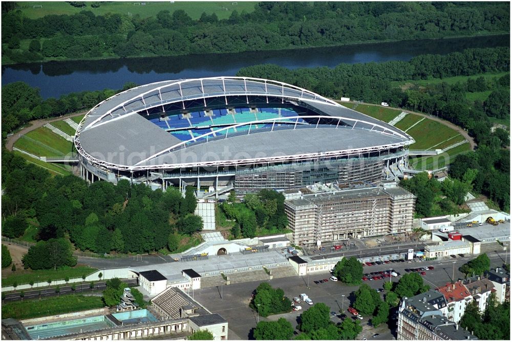Aerial image Leipzig - Sports facility grounds of the Arena stadium Red Bull Arena Am Sportforum in Leipzig in the state Saxony