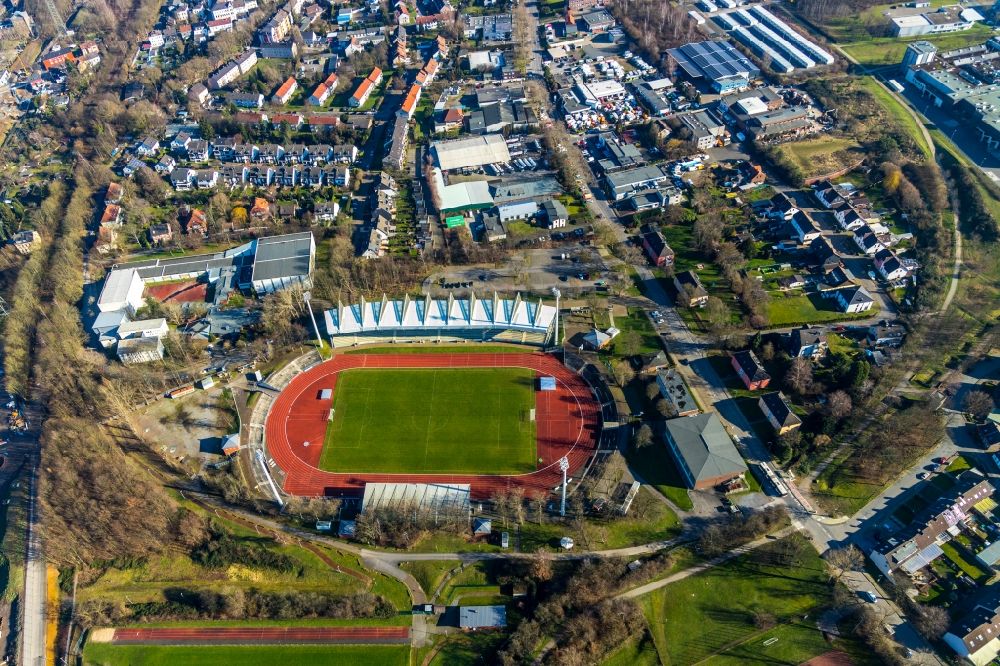 Aerial image Bochum - Sports facility grounds of the Arena stadium Lohrheidestadion in the district Wattenscheid in Bochum in the state North Rhine-Westphalia