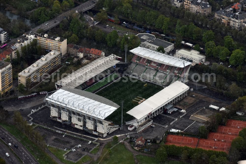 Aerial photograph Longeville-lès-Metz - Sports facility grounds of the Arena stadium Stade Saint-Symphorien Metz in Longeville-lA?s-Metz in Alsace-Champagne-Ardenne-Lorraine, France
