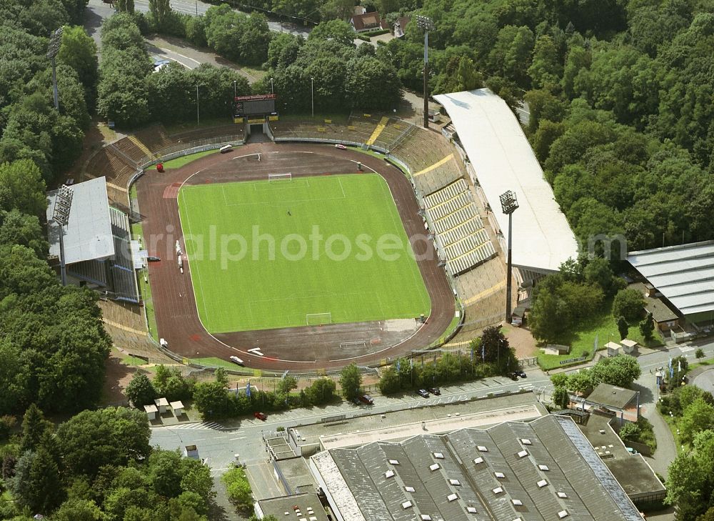 Saarbrücken from the bird's eye view: Sports facility grounds of the Arena stadium Ludwigsparkstadion in the district Malstatt in Saarbruecken in the state Saarland, Germany