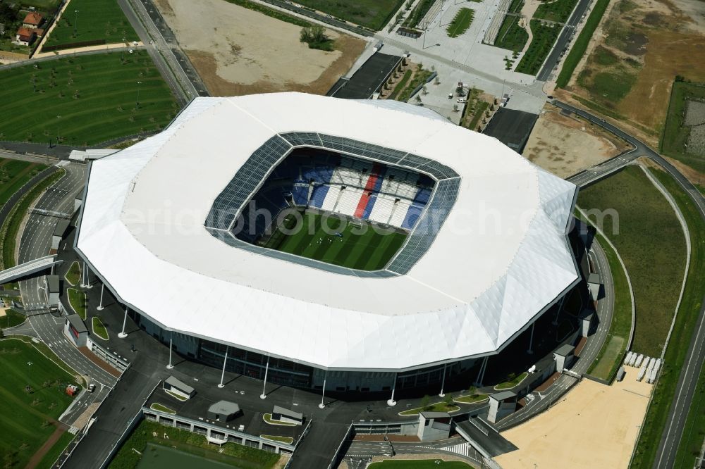 Aerial image Lyon Decines-Charpieu - Sports facility grounds of the Arena stadium Stade des Lumieres im Parc Olympique Lyonnais before the European Football Championship 2016 in Lyon - Decines-Charpieu in Auvergne Rhone-Alpes, France