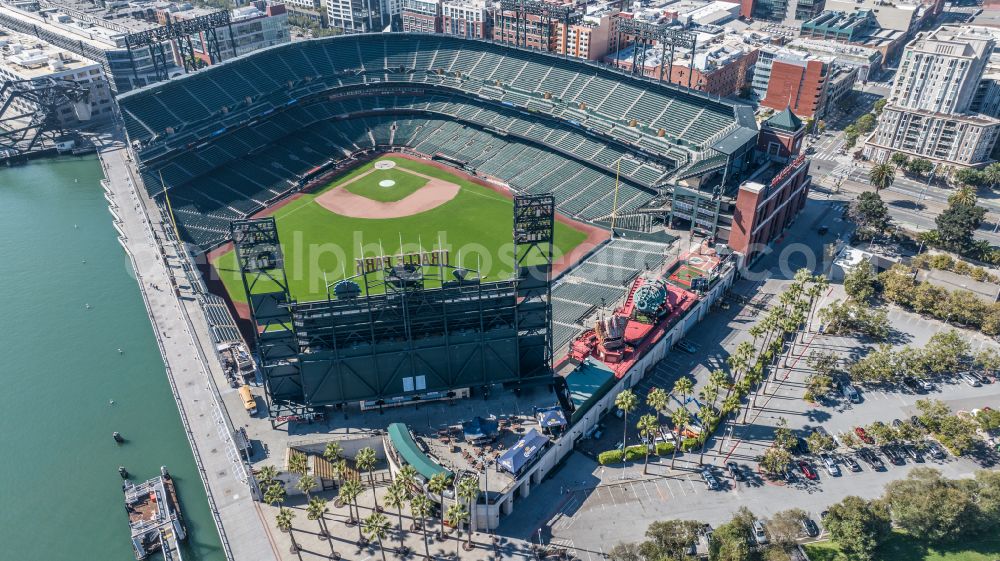 San Francisco from above - Sports facility grounds of the Arena stadium Oracle Park on street Willie Mays Plaza in San Francisco in California, United States of America