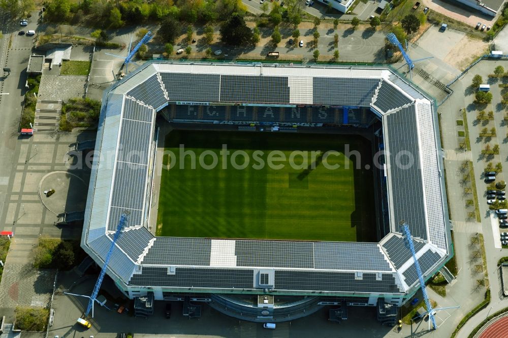 Rostock from above - Sports facility grounds of the Arena stadium Ostseestadion (vormals DKB - Arena) in the district Hansaviertel in Rostock in the state Mecklenburg - Western Pomerania, Germany