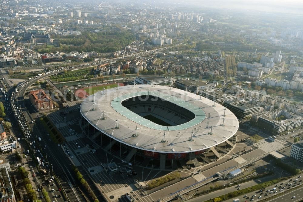 Aerial image Paris Saint-Denis - Sports facility grounds of the arena of the Stade de France before the European Football Championship Euro 2016 in Paris -Saint-Denis in Ile-de-France, France