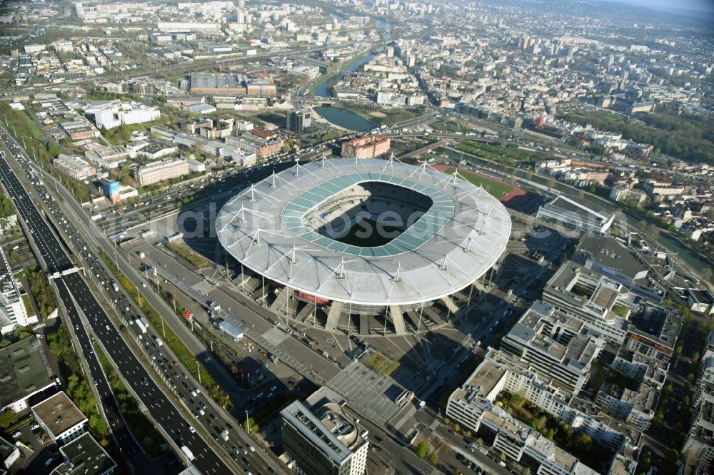Paris Saint-Denis from above - Sports facility grounds of the arena of the Stade de France before the European Football Championship Euro 2016 in Paris -Saint-Denis in Ile-de-France, France