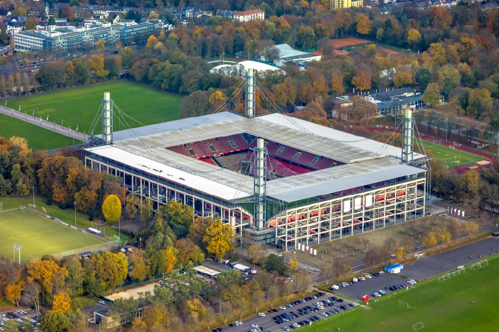 Köln from the bird's eye view: Sports facility grounds of the Arena stadium RheinEnergieSTADION in the district Lindenthal in Cologne in the state North Rhine-Westphalia, Germany