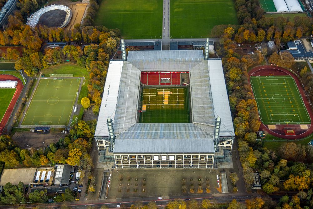 Köln from above - Sports facility grounds of the Arena stadium RheinEnergieSTADION in the district Lindenthal in Cologne in the state North Rhine-Westphalia, Germany