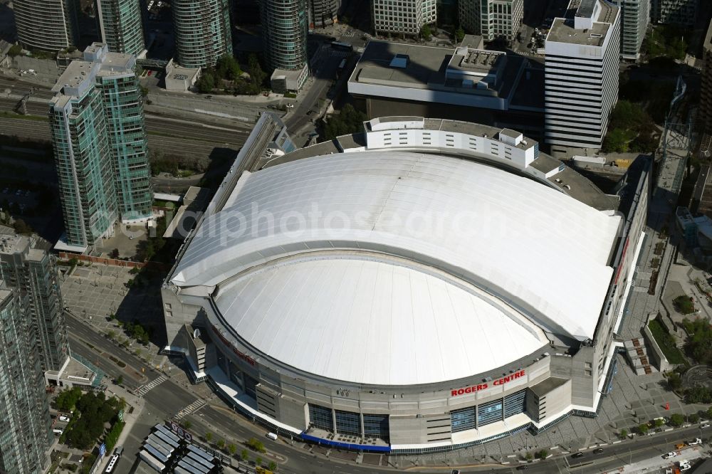 Toronto from above - Sports facility grounds of the Arena stadium Rogers Centre (formerly also called Sky Dome)on Blue Jays Way in the district Old Toronto in Toronto in Ontario, Canada