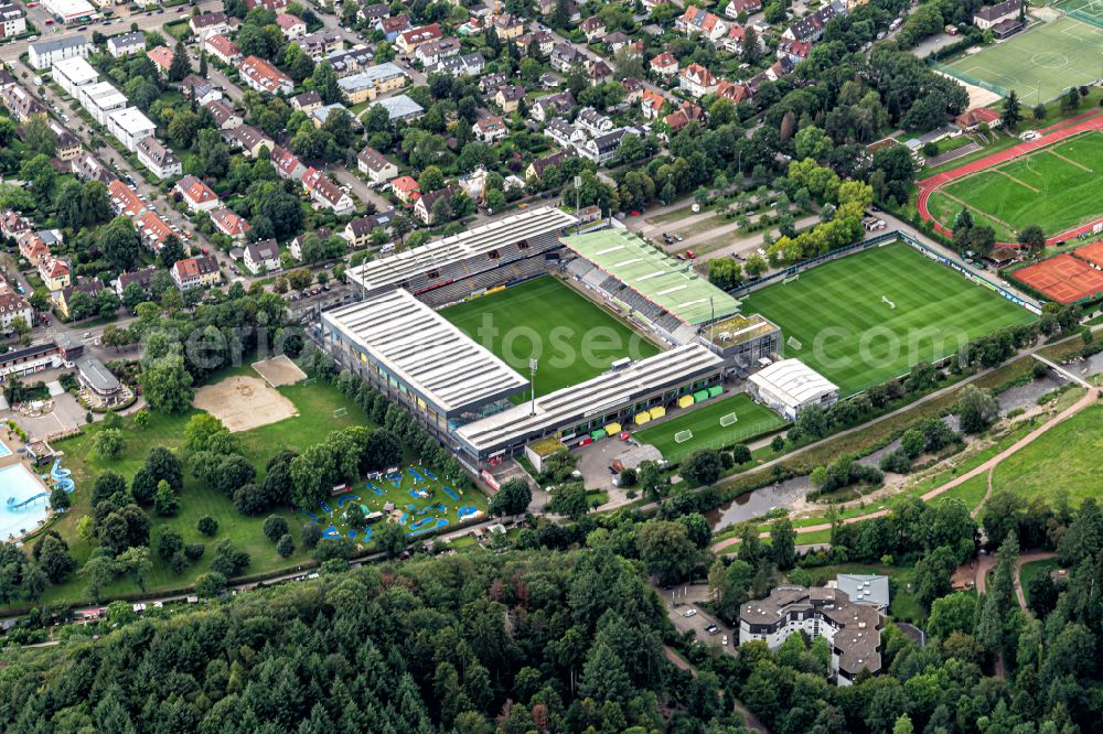 Freiburg im Breisgau from above - Sports facility grounds of the Arena stadium Schwarzwaldstadion in Freiburg im Breisgau in the state Baden-Wuerttemberg, Germany
