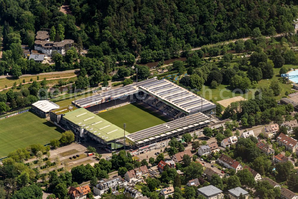 Freiburg im Breisgau from the bird's eye view: Sports facility grounds of the Arena stadium Schwarzwaldstadion in the district Waldsee in Freiburg im Breisgau in the state Baden-Wuerttemberg, Germany