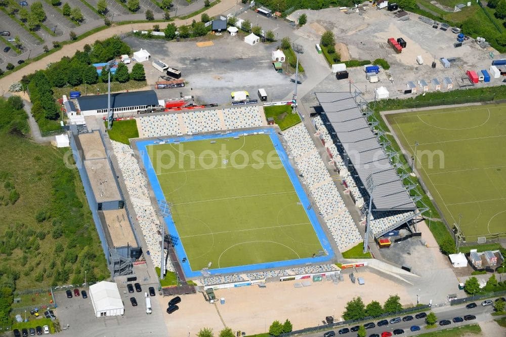 Mönchengladbach from the bird's eye view: Sports facility grounds of the Arena stadium SparkassenPark Moenchengladbach Am Hockeypark in Moenchengladbach in the state North Rhine-Westphalia, Germany