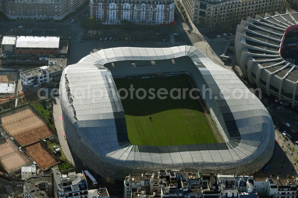 Aerial image Paris - Sports facility grounds of the Arena stadium Stade Jean Bouin on Avenue du General Sarrail in Paris in Ile-de-France, France