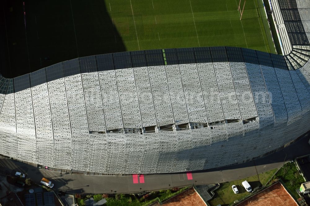 Aerial image Paris - Sports facility grounds of the Arena stadium Stade Jean Bouin on Avenue du General Sarrail in Paris in Ile-de-France, France