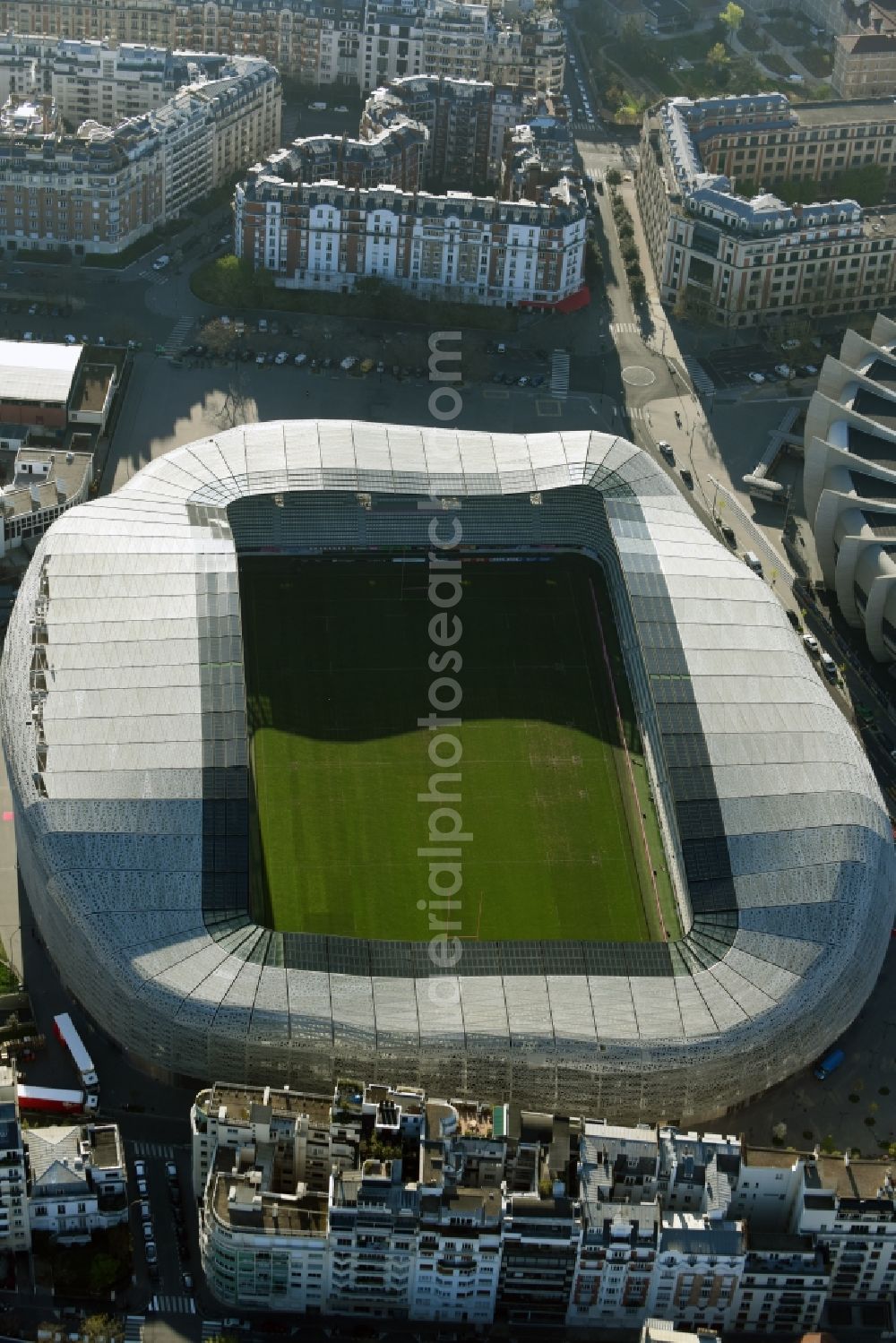 Aerial photograph Paris - Sports facility grounds of the Arena stadium Stade Jean Bouin on Avenue du General Sarrail in Paris in Ile-de-France, France
