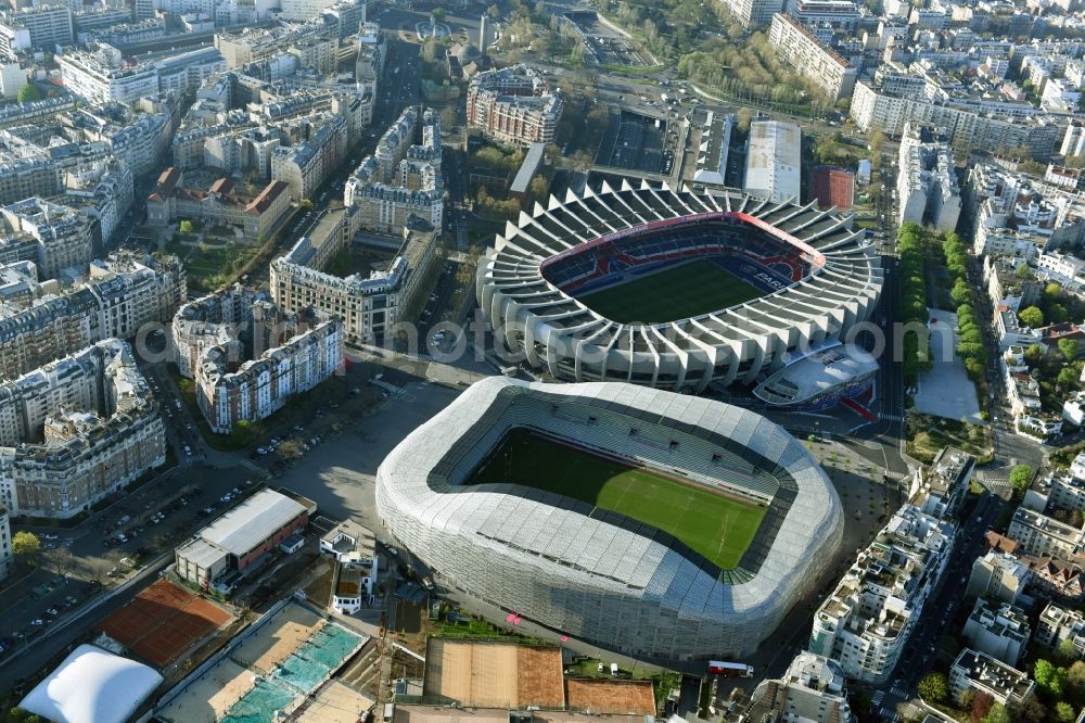 Paris from above - Sports facility grounds of the Arena stadium Stade Jean Bouin on Avenue du General Sarrail in Paris in Ile-de-France, France