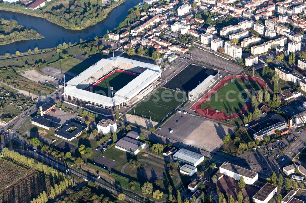 Tomblaine from above - Sports facility grounds of the Arena stadium Stade Marcel-Picot on Boulevard Jean JaurA?s in Tomblaine in Grand Est, France