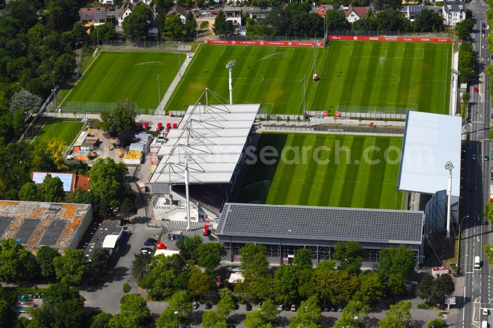 Aerial photograph Mainz - Sports facility grounds of the arena of the stadium Stadion am Bruchweg in Mainz in the state Rhineland-Palatinate, Germany