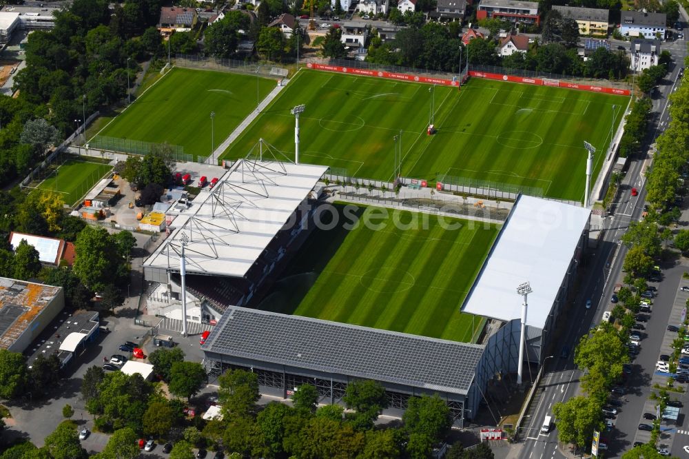 Mainz from above - Sports facility grounds of the arena of the stadium Stadion am Bruchweg in Mainz in the state Rhineland-Palatinate, Germany