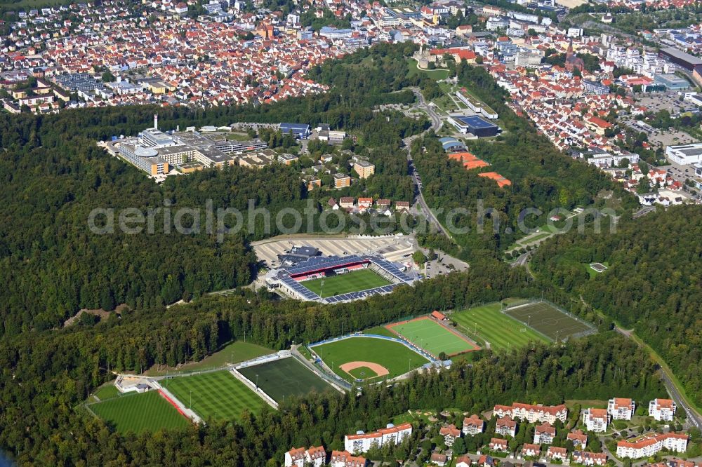 Aerial image Heidenheim an der Brenz - Sports facility grounds of the Arena stadium Voith - Arena in the district Reutenen in Heidenheim an der Brenz in the state Baden-Wuerttemberg, Germany