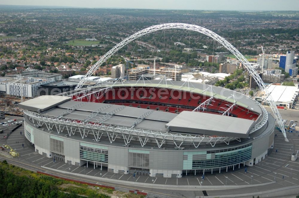 London from the bird's eye view: Sports facility grounds of the Arena Wembley - stadium in London in England, United Kingdom