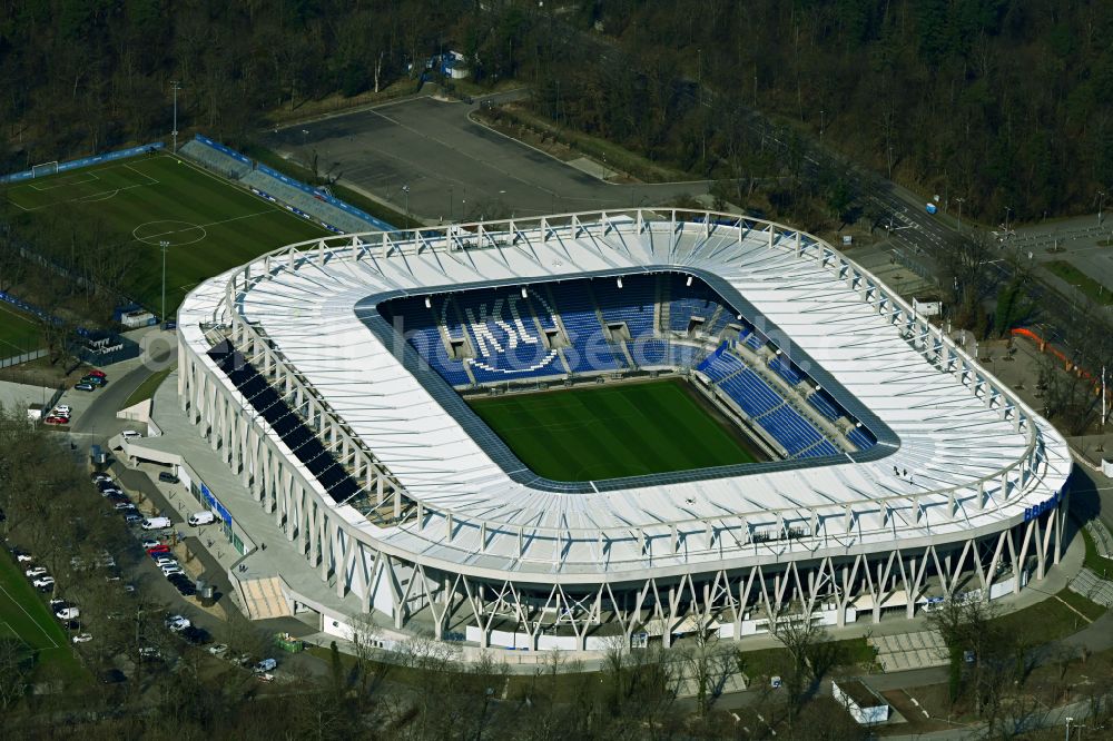 Aerial image Karlsruhe - Sports facility grounds of the KSC Wildparkstadion stadium on the Adenauerring street in Karlsruhe in the state Baden-Wuerttemberg, Germany