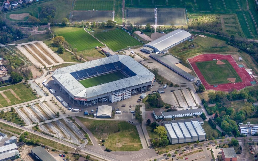 Aerial image Magdeburg - Sports facility grounds of the MDCC Arena stadium in Magdeburg in the state Saxony-Anhalt
