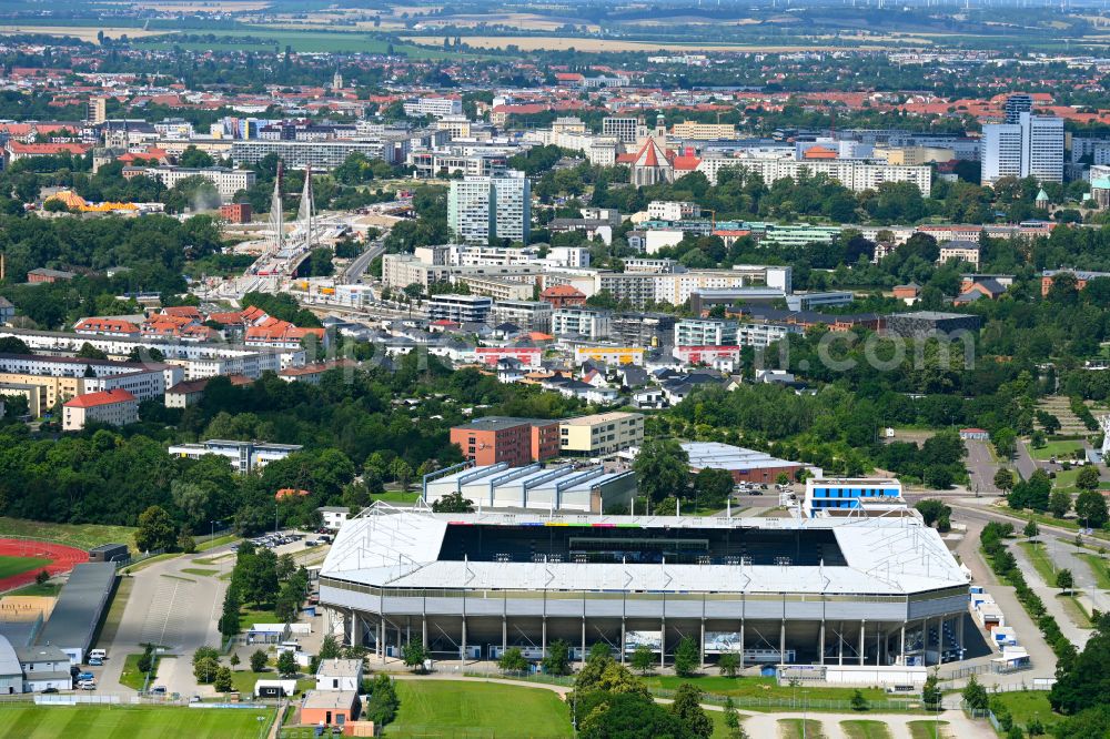 Magdeburg from the bird's eye view: Sports facility grounds of the MDCC Arena stadium in Magdeburg in the state Saxony-Anhalt