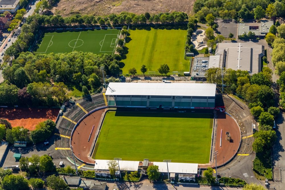 Aerial photograph Münster - Sports facility grounds of the Arena of Prussia Stadium in Muenster in North Rhine-Westphalia
