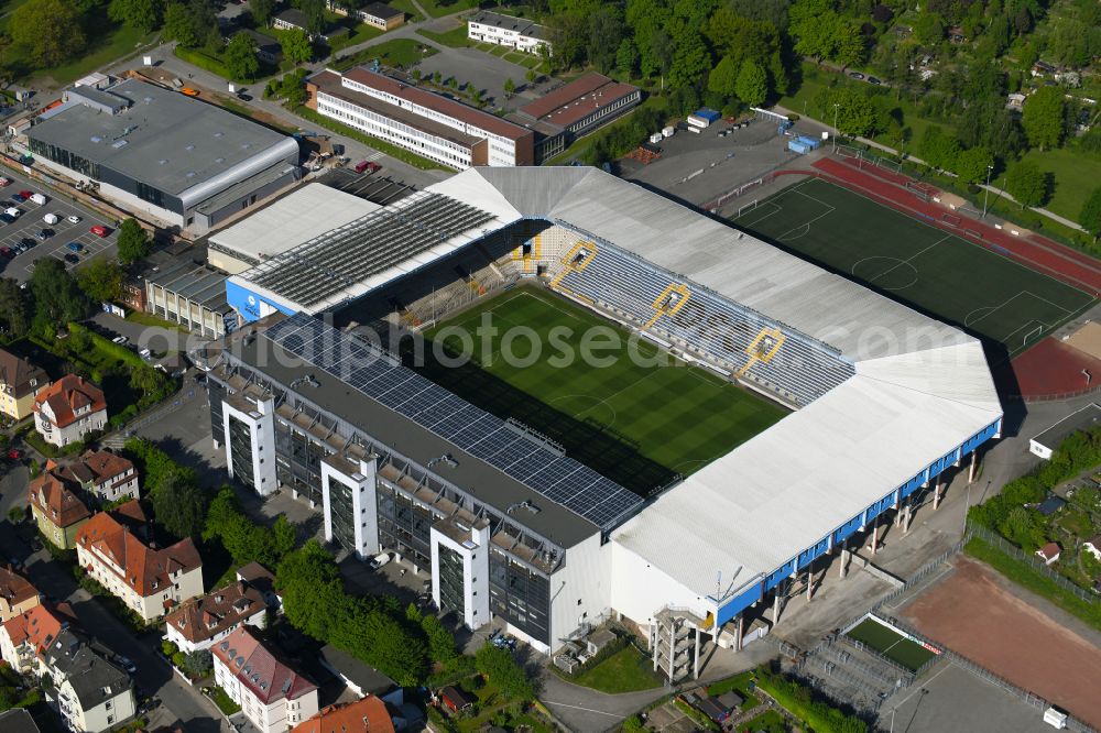 Bielefeld from the bird's eye view: Sports facility grounds of the Arena stadium SchuecoArena on Melanchthonstrasse in Bielefeld in the state North Rhine-Westphalia, Germany